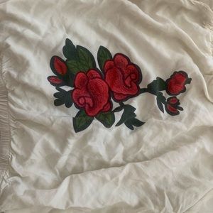 White floral print off shoulder blouse